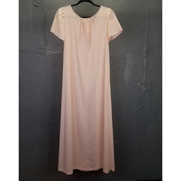 Shadowline Night Gown Sm Maxi Peach Pink Nylon Flower Embroidery Yoke Satin flaw - Picture 9 of 15